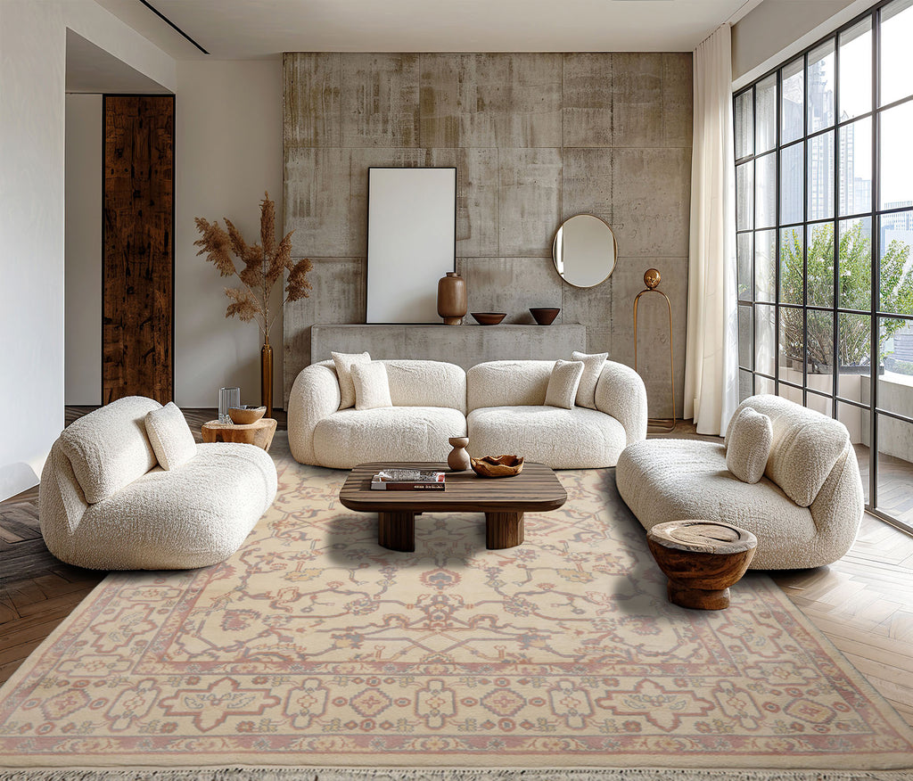 Hand Knotted Ivory 7'11''x10'1'' New Zealand Wool Heriz Traditional Plush Pile Rug