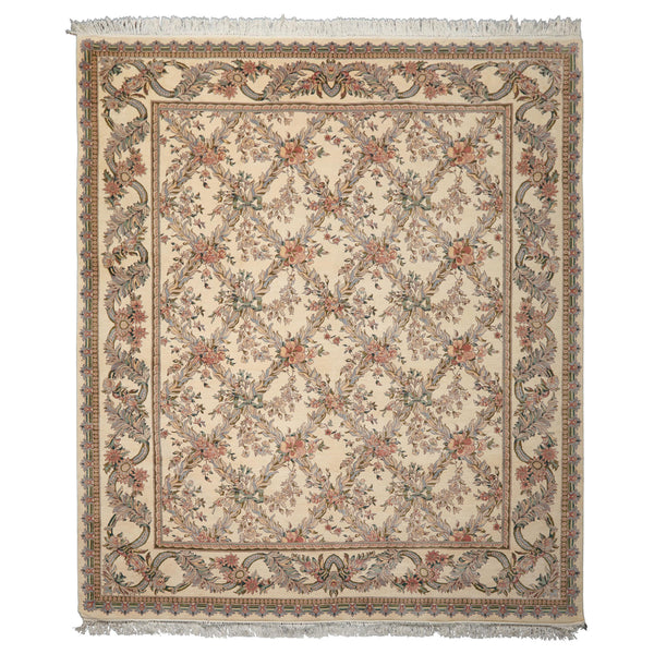 8x10 Ivory, Rose, Taupe Color Hand Knotted Pak Persian Wool Traditional Oriental Rug