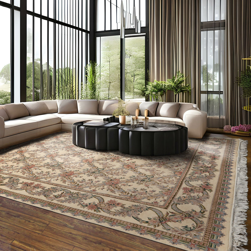 Hand Knotted Ivory 8x9'9'' Wool Pak Persian 300 KPSI Traditional Rug