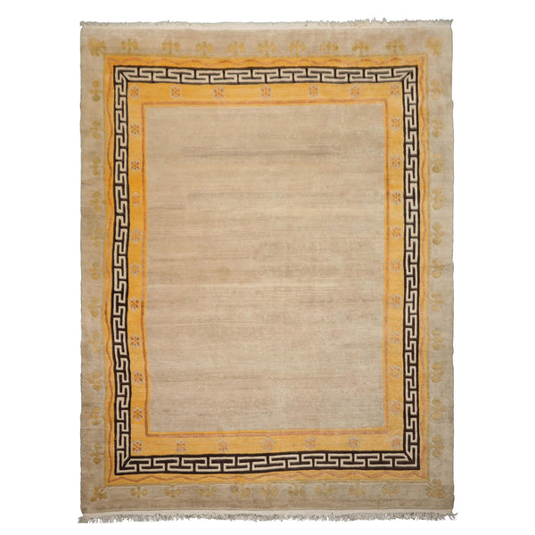 8x11 Oatmeal, Gold, Rose Color Hand Knotted Tibetan Wool Traditional Oriental Rug