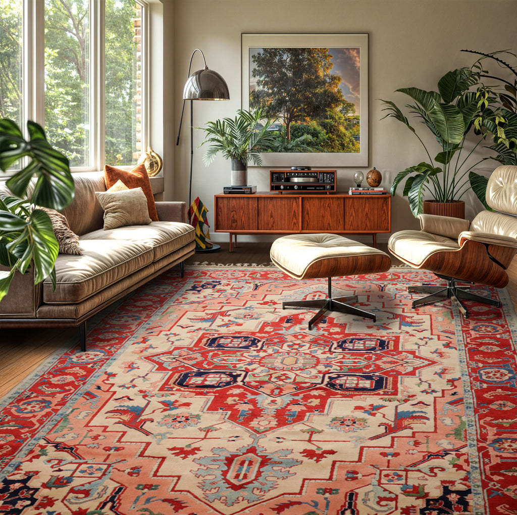 Hand Knotted Ivory 8x10'4'' New Zealand Wool Serapi Traditional Rug