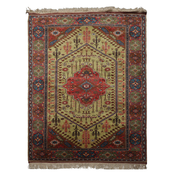 5x7 Pistacchio, Raspberry, Brown Color Hand Knotted Oushak Wool Traditional Oriental Rug