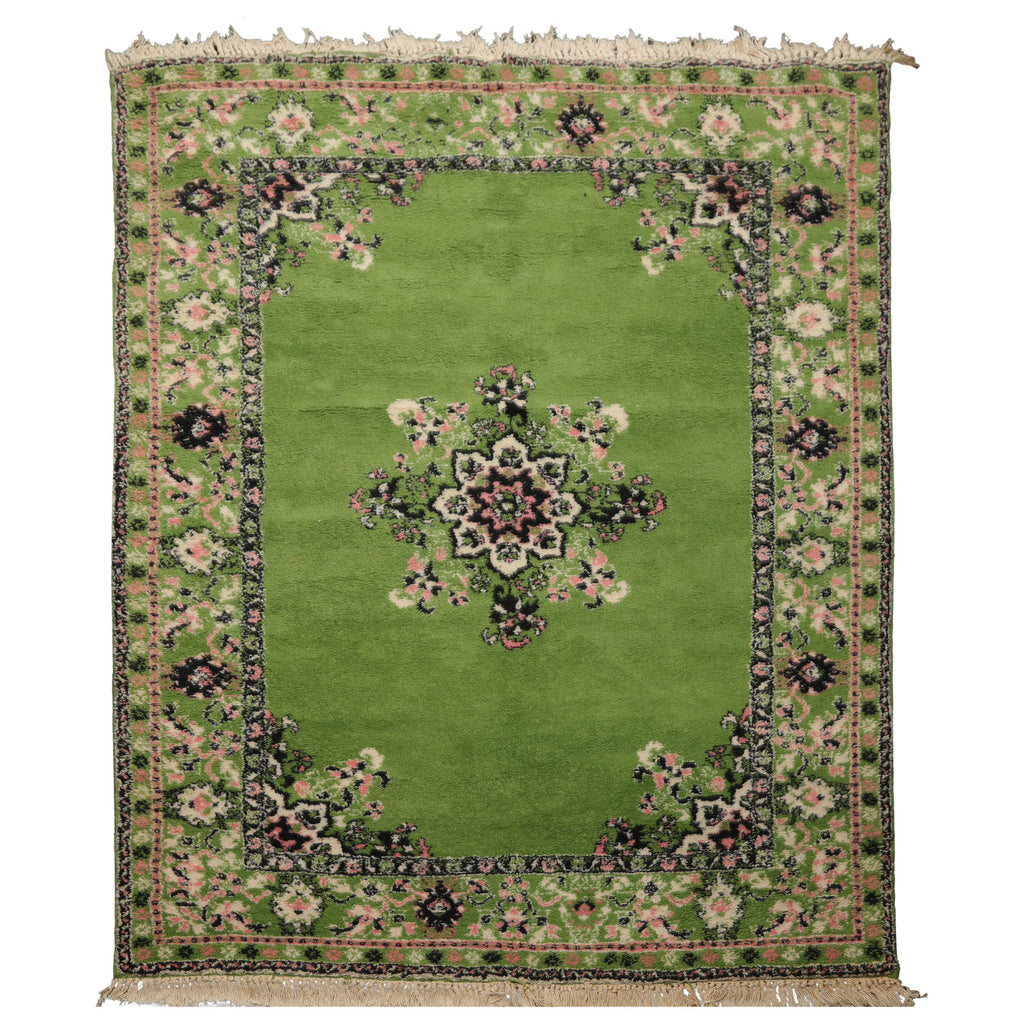 6x8 Lime, Green, Ivory Color Hand Knotted Kerman Wool Arts & Crafts Oriental Rug