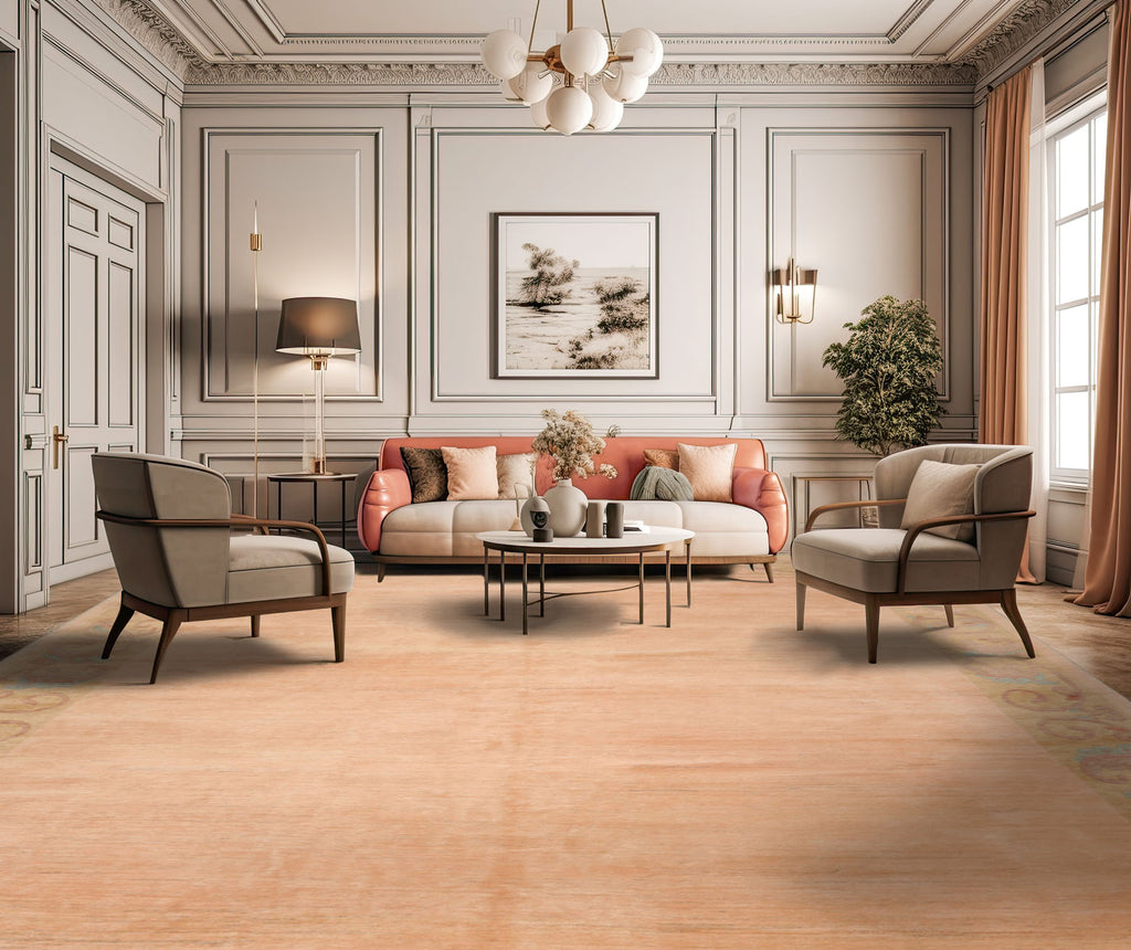 10x13'5'' Hand Knotted Blush Wool Tibetan Art Deco Oriental Area Rug