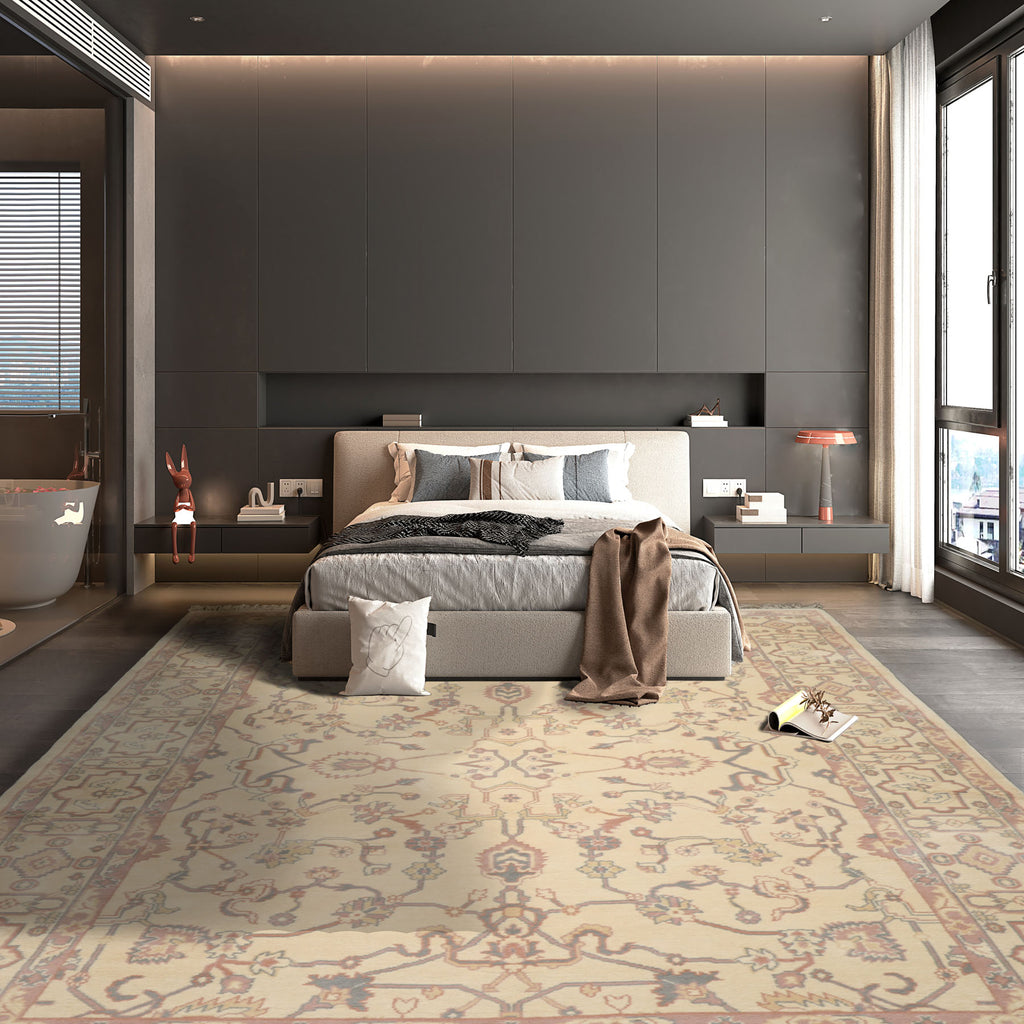 8'10''x12'2'' Hand Knotted Ivory New Zealand Wool Heriz Traditional Plush Pile Oriental Area Rug