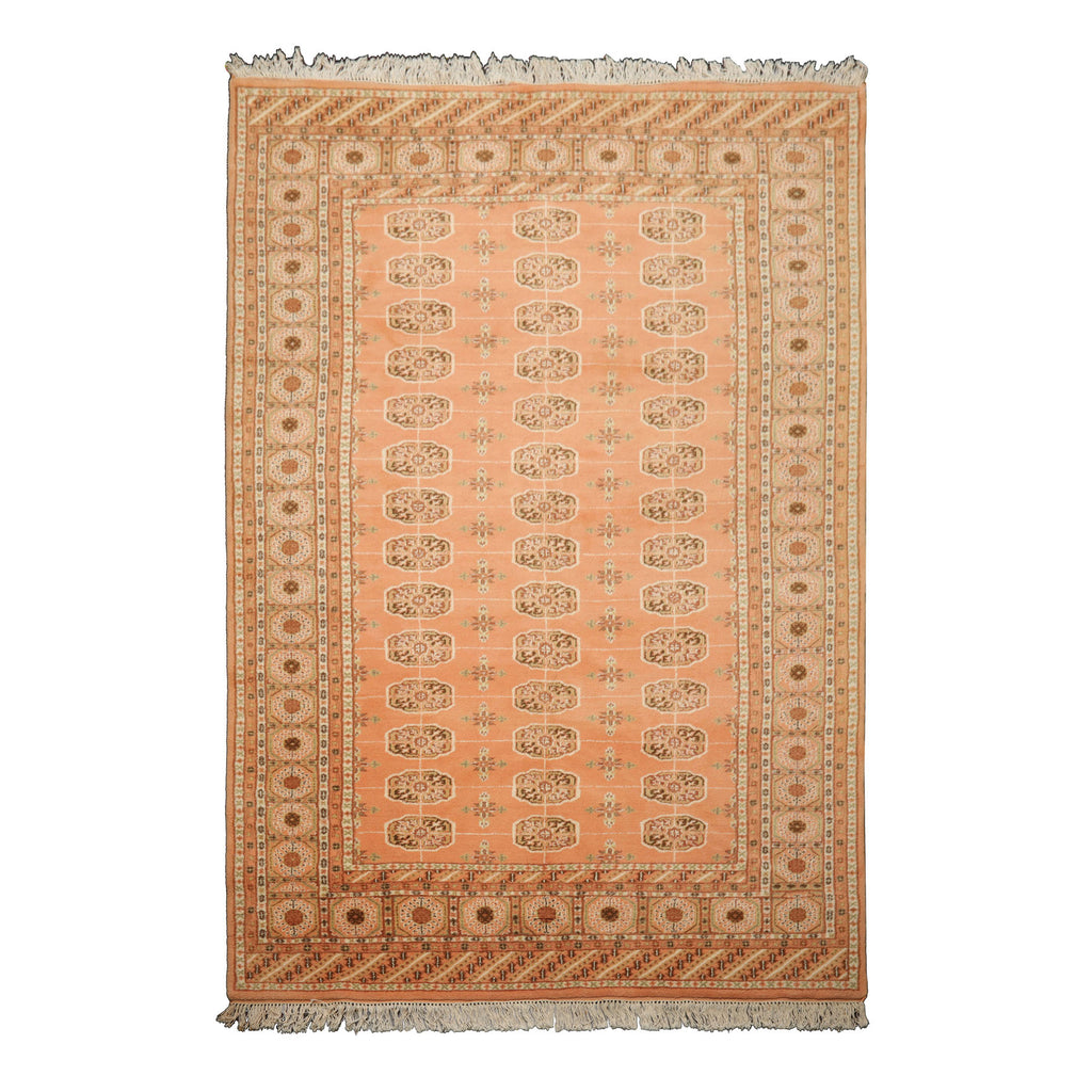 6x9 Peach, Ivory, Brown Color Hand Knotted Bokhara New Zealand Wool Traditional Oriental Rug