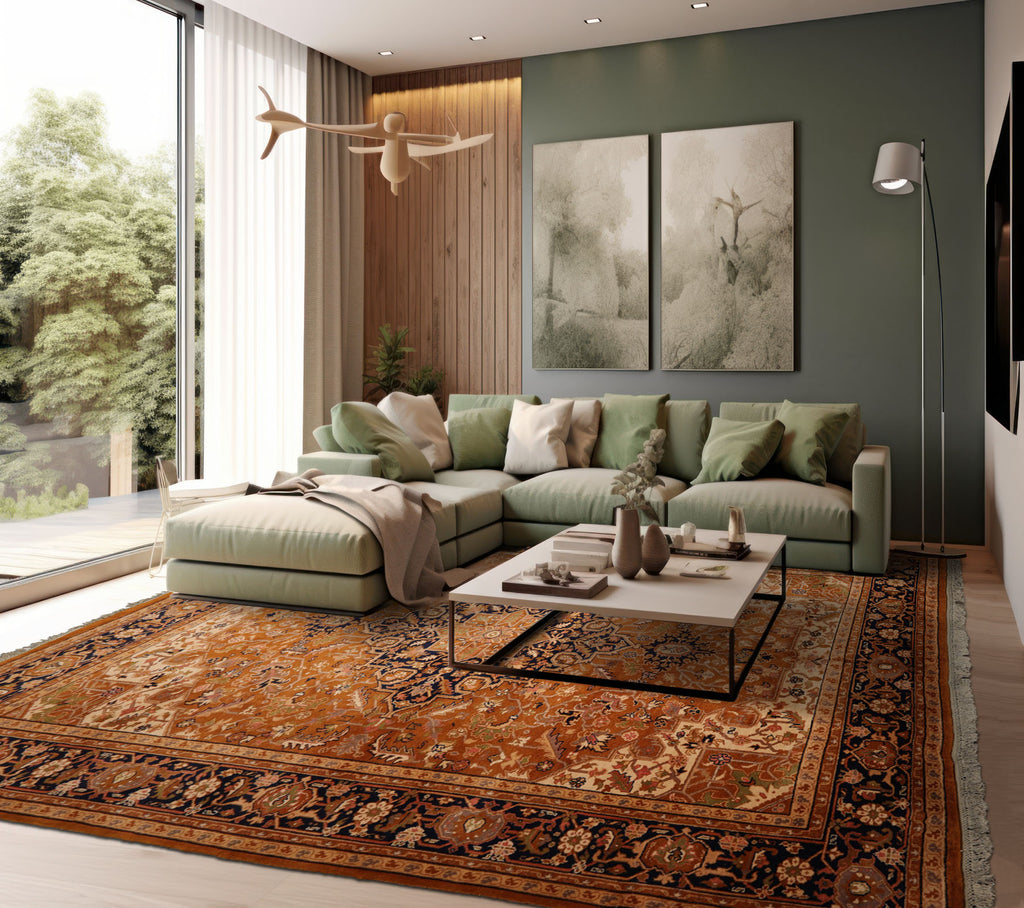 9'9''x13'9'' Hand Knotted Caramel New Zealand Wool Heriz Traditional Silky Sheen Area Rug
