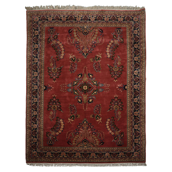 Multi Size Rose Midnight Blue Ivory Color Hand Knotted Sarouk New Zealand Wool Traditional Oriental Rug