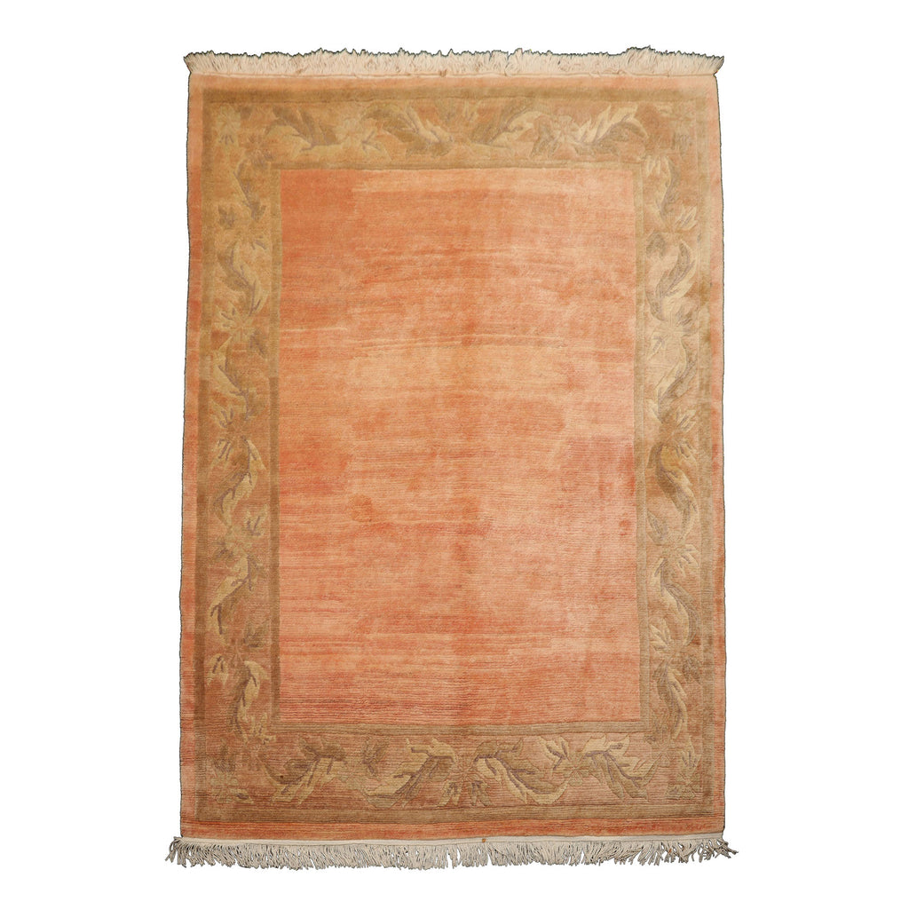 5x8 Rose, Sage, Taupe Color Hand Knotted Tibetan Wool Art Deco Oriental Rug