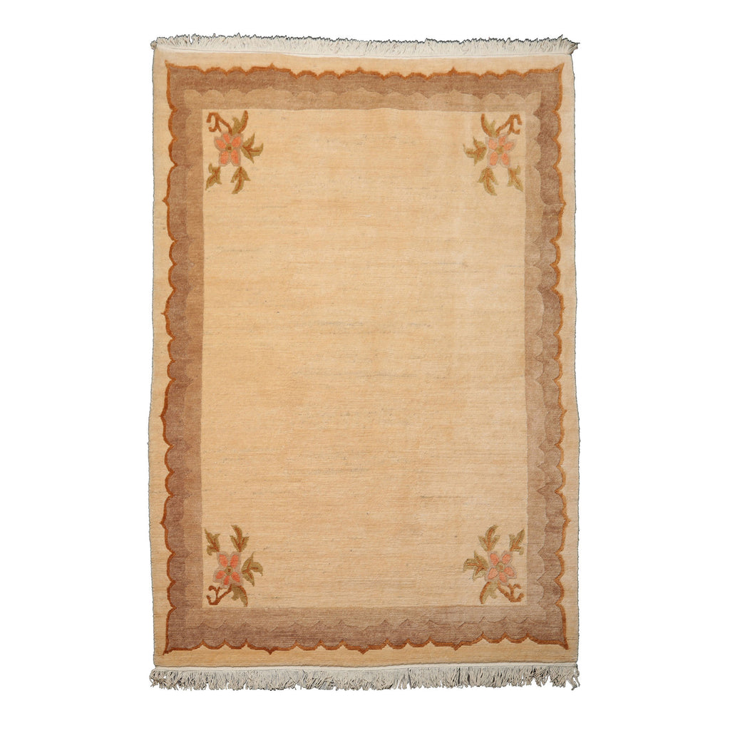 6x9 Ivory, Tan, Brown Color Hand Knotted Tibetan Wool European Classic Oriental Rug