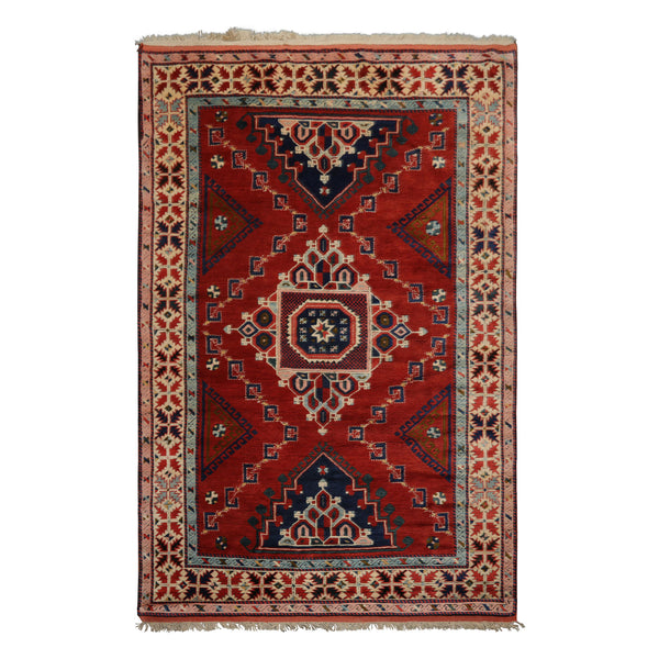 6x10 Rust, Ivory, Blue Color Hand Knotted Oushak Wool Arts & Crafts Oriental Rug