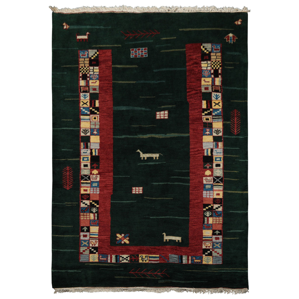 6x8 Green, Rust, Ivory Color Hand Knotted Gabbeh New Zealand Wool Tribal Oriental Rug