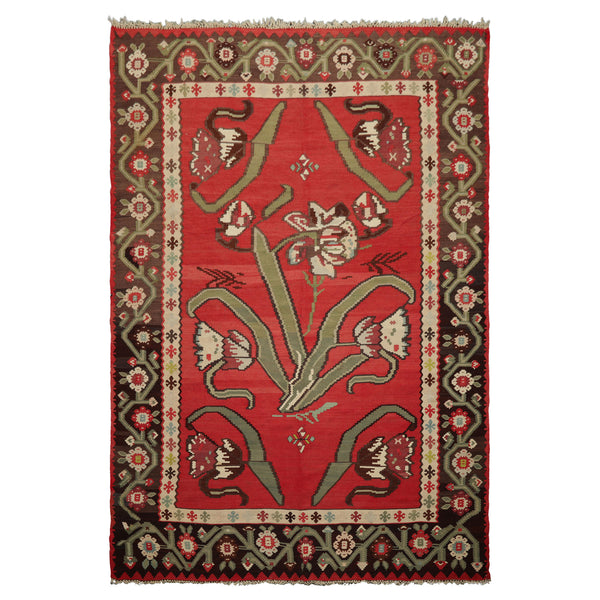6x10 Raspberry, Rose, Ivory Color Hand Woven Kilim Wool Tribal Oriental Rug