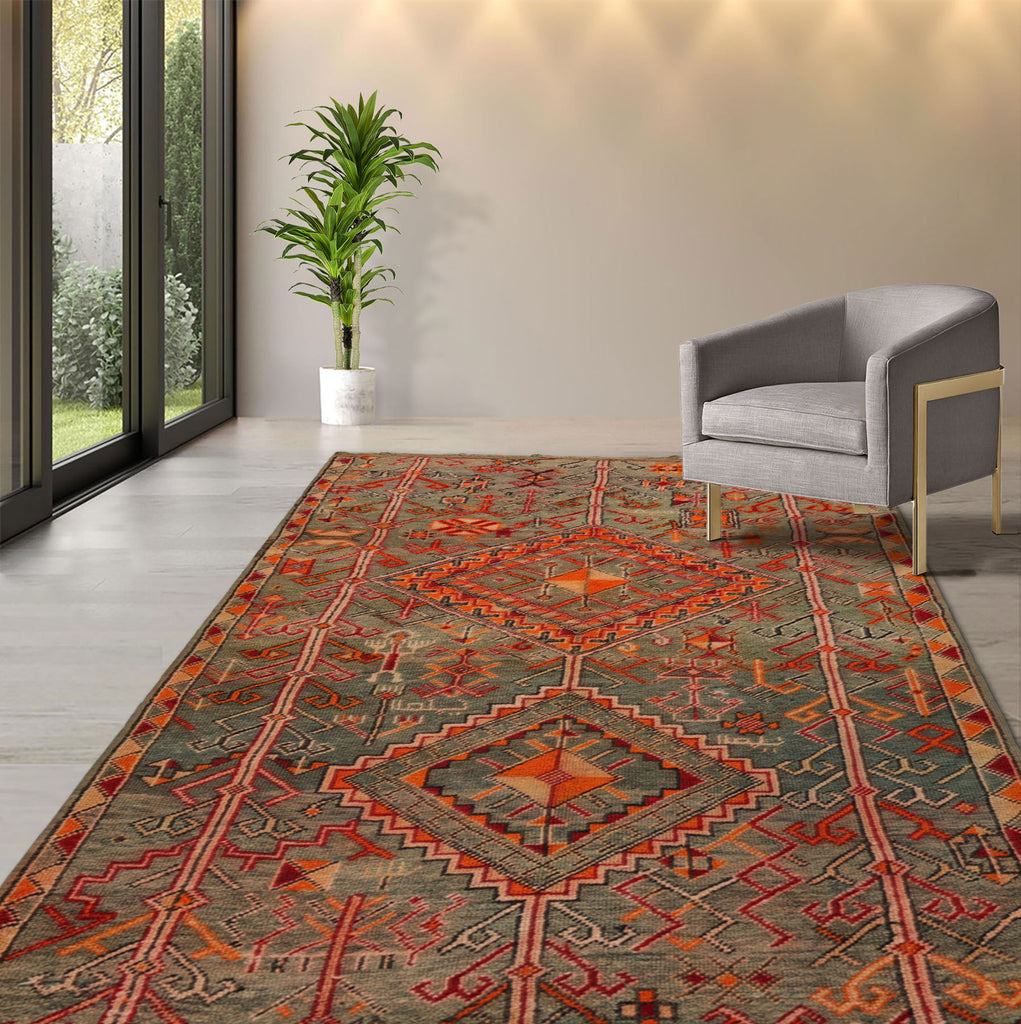 5'3''x10'2'' Celadon Hand Knotted Wool Antique Moroccan Arts & Crafts Authentic Oriental Area Rug