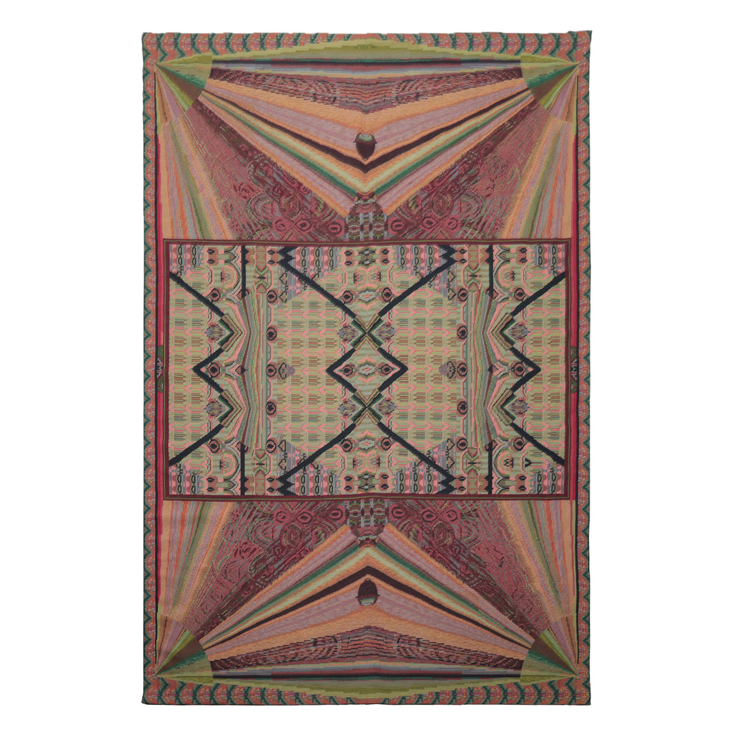 6x9 Lime, Pink, Teal Color Hand Woven French Needlepoint Wool Art Deco Oriental Rug