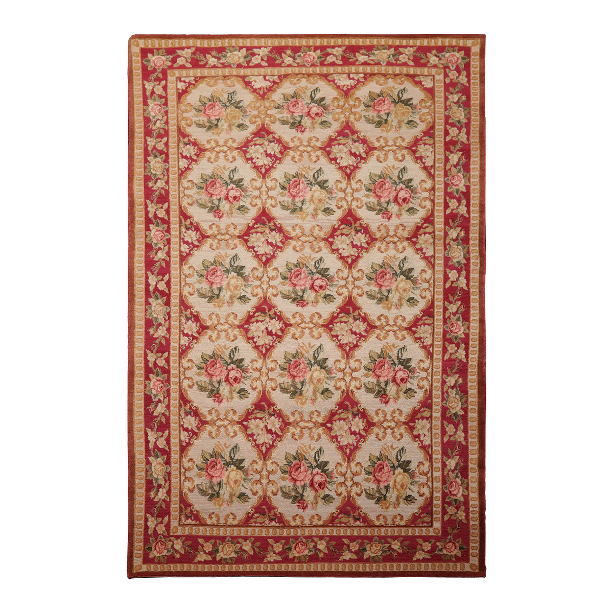 Hand Knotted Beige 5'10''x9'8'' Wool Aubusson Savonnerrie Traditional ...