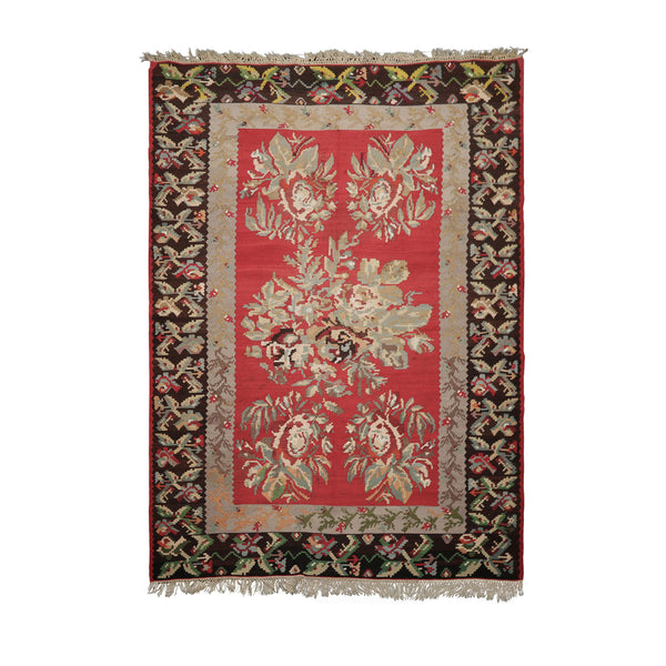 7x11 Crimson, Gray, Brown Color Hand Woven Kilim Wool Arts & Crafts Oriental Rug