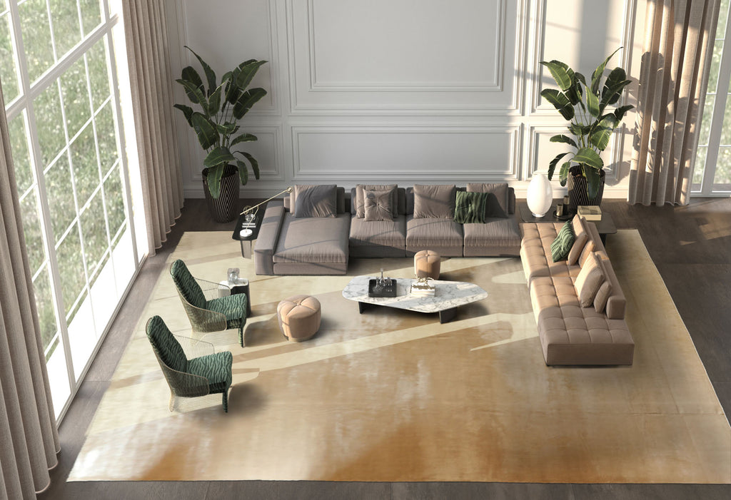 Multi Size Beige Color Hand Knotted Tibetan? Silk Contemporary Oriental Rug