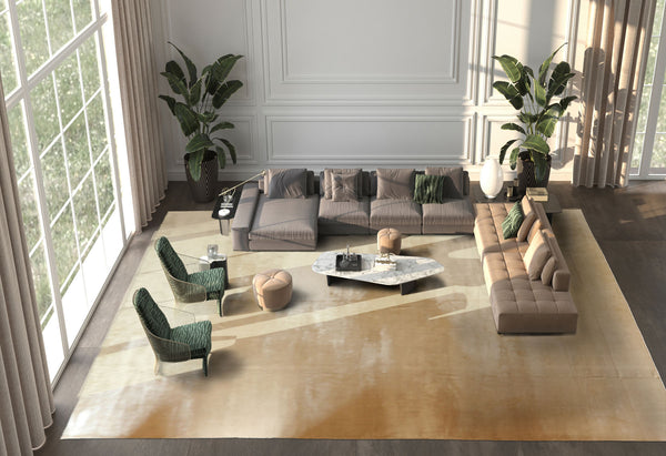 Multi Size Beige Color Hand Knotted Tibetan? Silk Contemporary Oriental Rug