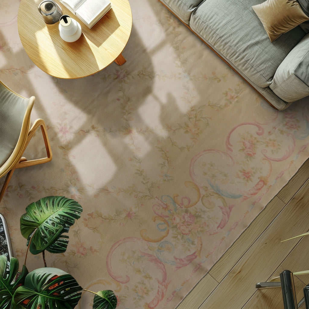 12x18 Beige, Rose, Tan Color Hand Knotted Aubusson Savonnerie Silk Traditional Oriental Rug