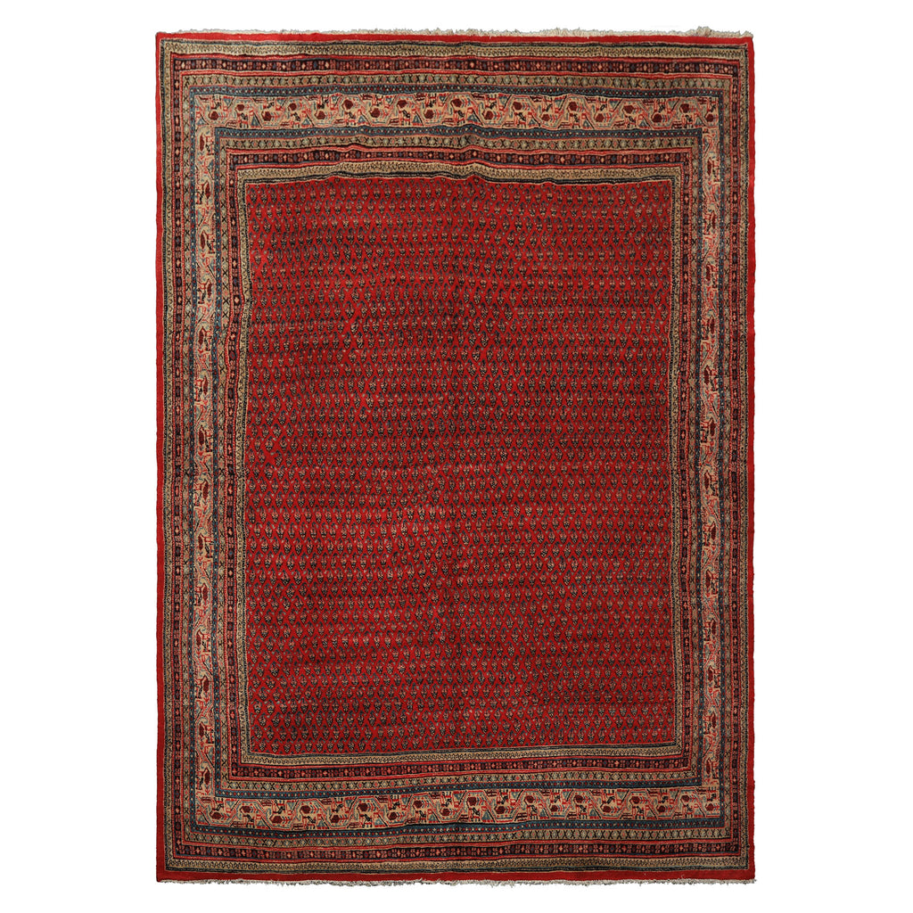 7x11 Tomato Red, Beige, Aqua Color Hand Knotted Persian Boteh Wool Traditional Oriental Rug