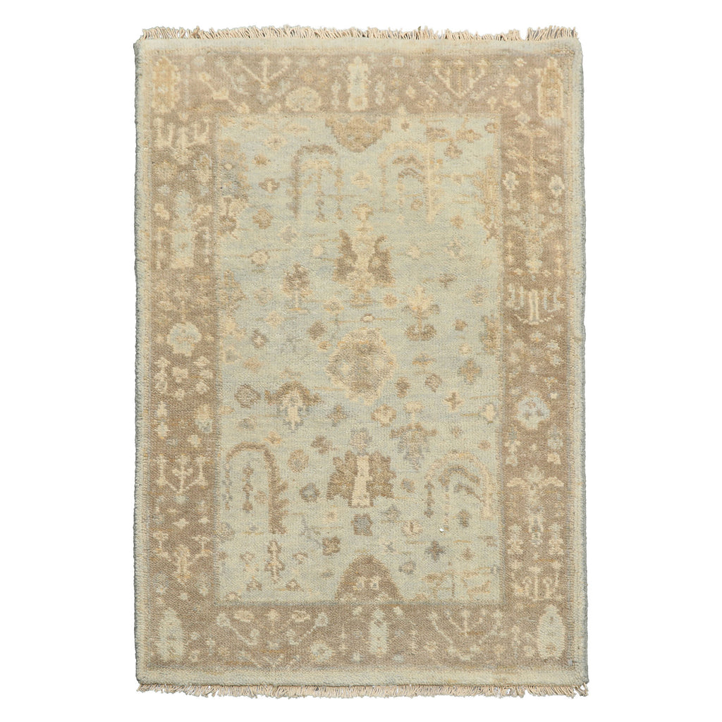 2x3 Mint, Taupe, Beige Color Hand Knotted Oushak Wool Transitional Oriental Rug