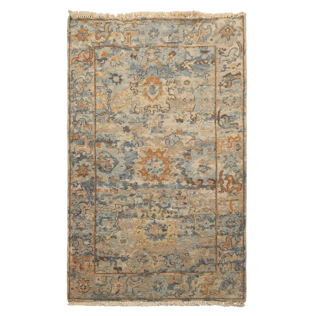 3x5 Beige, Taupe, Gold Color Hand Knotted Distress Quality Oushak Wool Transitional Oriental Rug