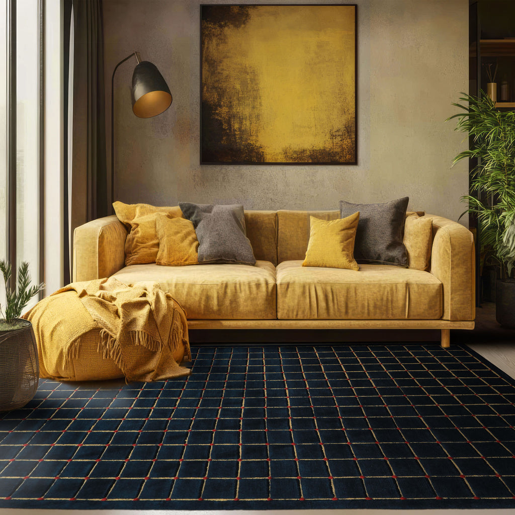 6x9 Navy, Gold, Red Color Hand Knotted Tibetan Wool Modern & Contemporary Oriental Rug