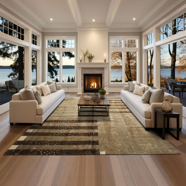 Multi Size Moss Gray Brown Color Hand Knotted Tibetan Wool & Silk Modern & Contemporary Oriental Rug