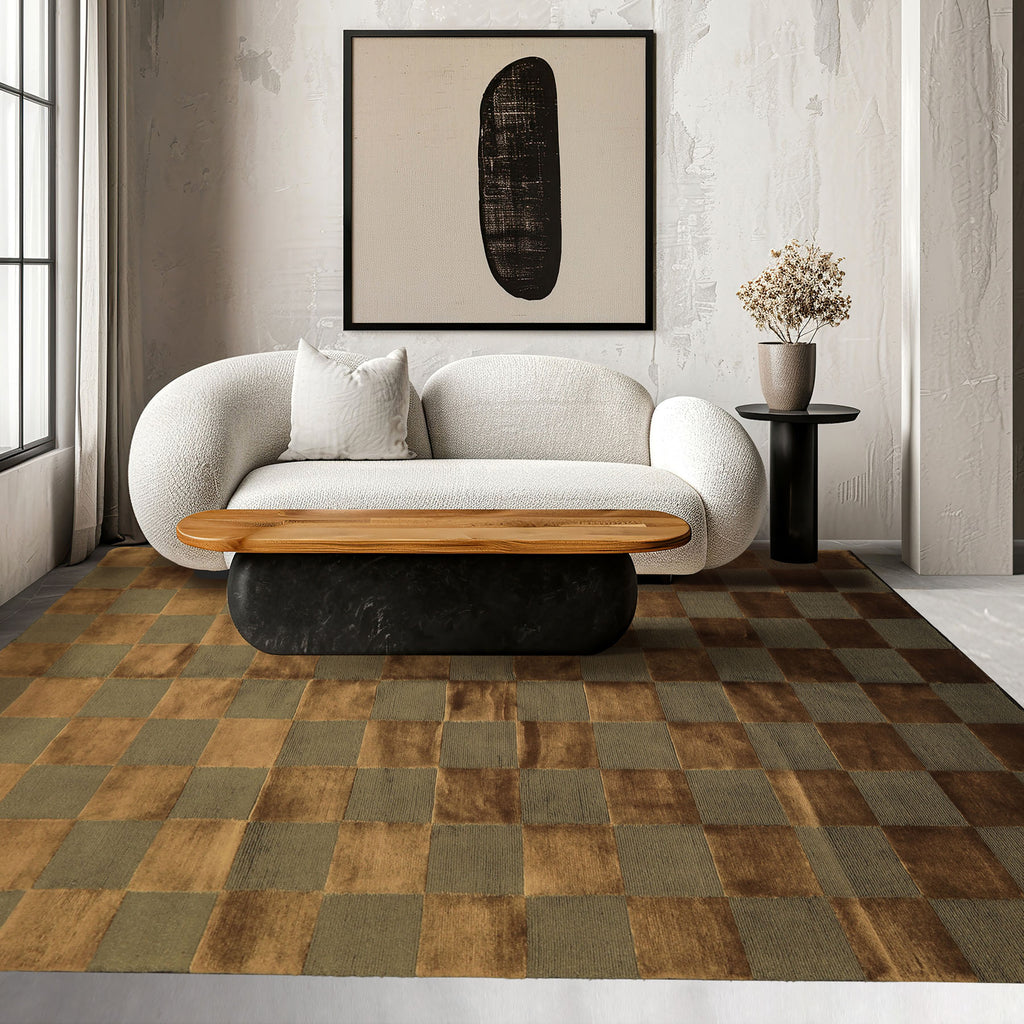 6x9 Olive, Green, Gold Color Hand Knotted Tibetan Wool & Silk Modern & Contemporary Oriental Rug