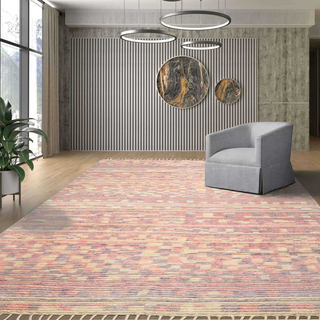 8x10 Ivory, Blush, Lavender Color Hand Knotted Moroccan Wool Modern & Contemporary Oriental Rug