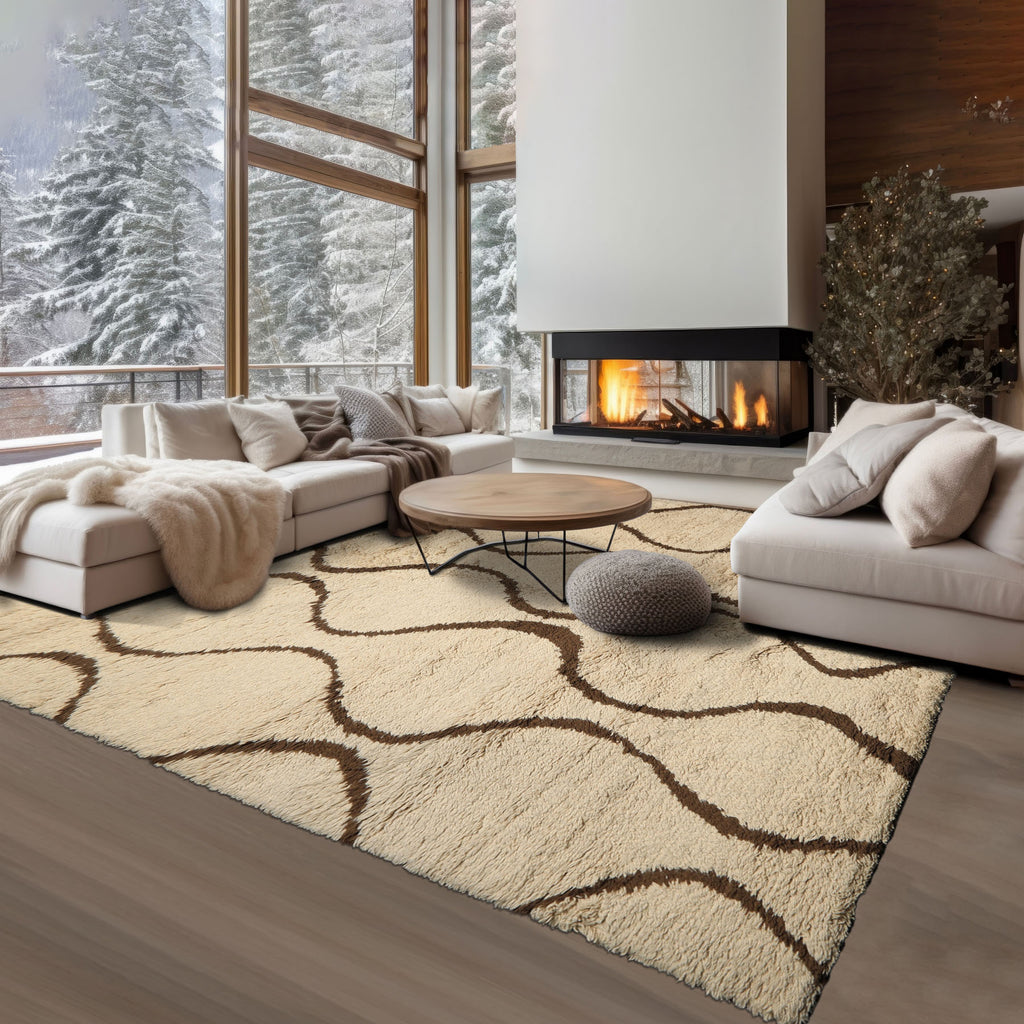 8x10 Ivory, Green, Coral Color Hand Knotted Moroccan Wool Modern & Contemporary Oriental Rug