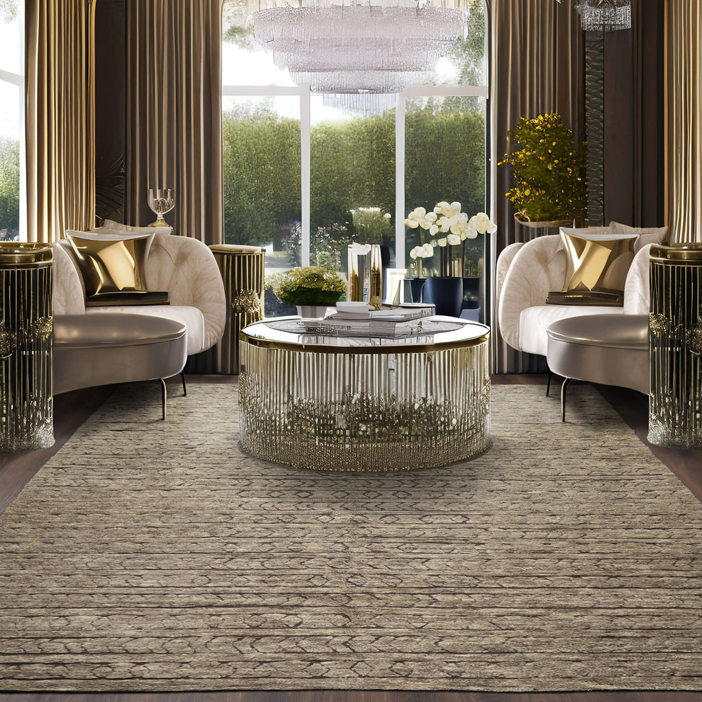 10x14 Ivory, Mocha, Color Hand Knotted Moroccan Wool Modern & Contemporary Oriental Rug