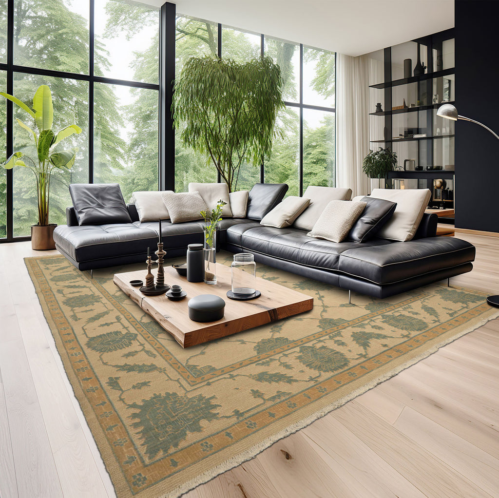 8x10 Ivory, Aqua, Light Gold Color Hand Knotted Nourison Nourmak Soumak Wool & Silk Transitional Oriental Rug