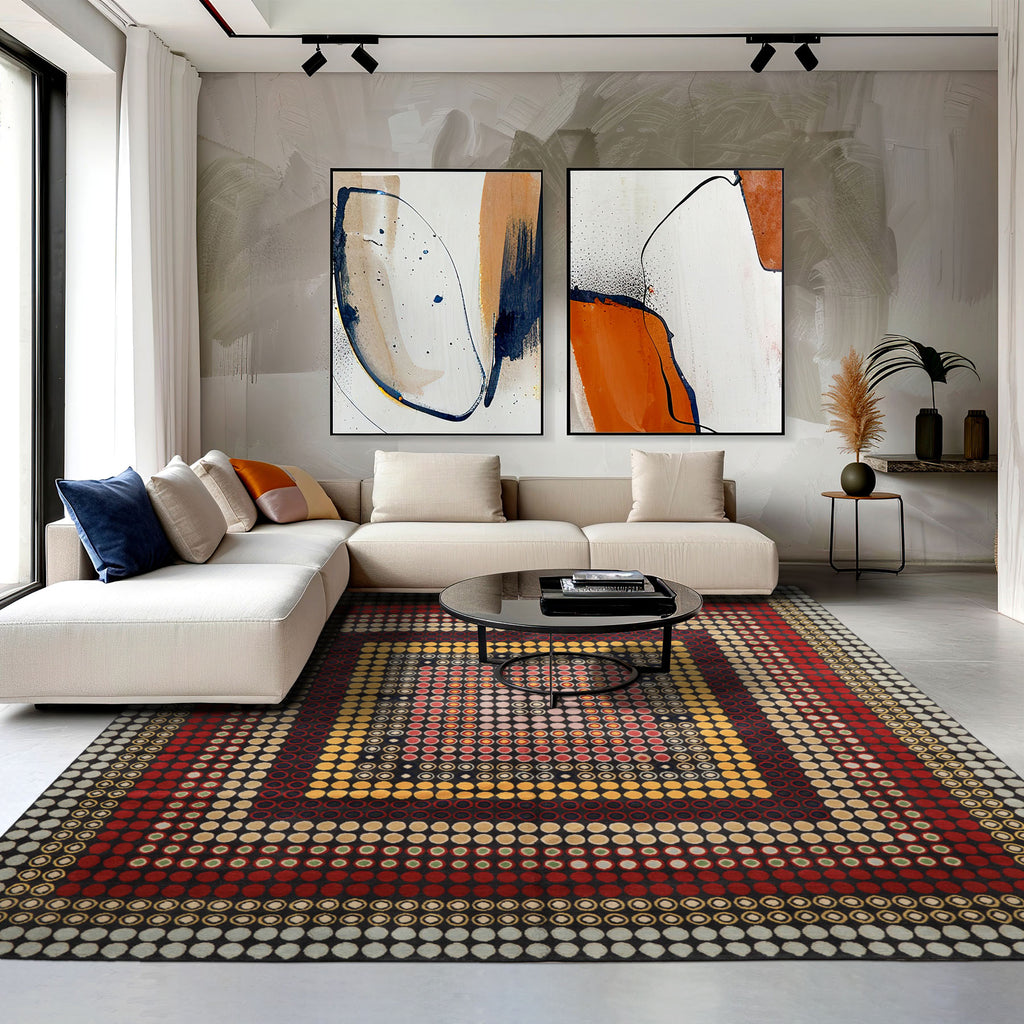 7x8 Dark Gray, Gold, Red Color Hand Knotted Tibetan Wool Modern & Contemporary Oriental Rug
