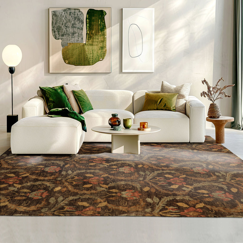 8x10 Brown, Gold, Blush Color Hand Knotted Oushak Wool Traditional Oriental Rug