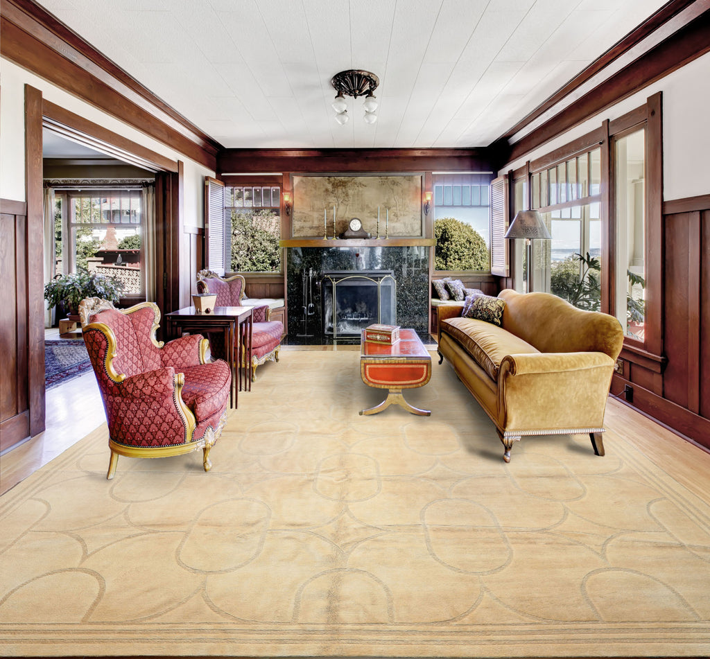 10x14 Ivory, Beige, Color Hand Knotted Tibetan Wool & Linen Art Deco Oriental Rug