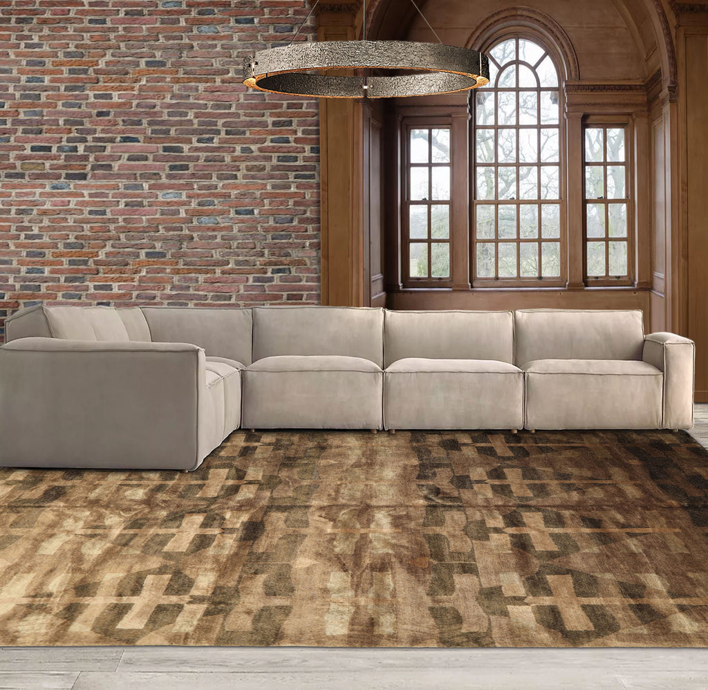 8x10 Moss, Brown, Beige Color Hand Knotted Tibetan Wool & Silk Modern & Contemporary Oriental Rug