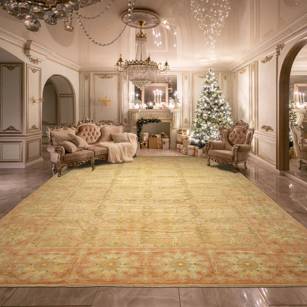 OverSize Moss, Taupe, Mint Color Hand Knotted Oushak Wool Arts & Crafts Oriental Rug