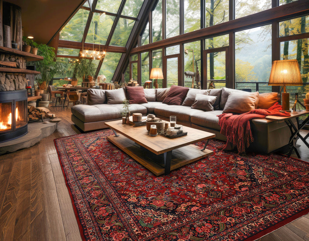 10x15 Red, Navy, Ivory Color Hand Knotted Tabriz Wool Traditional Oriental Rug