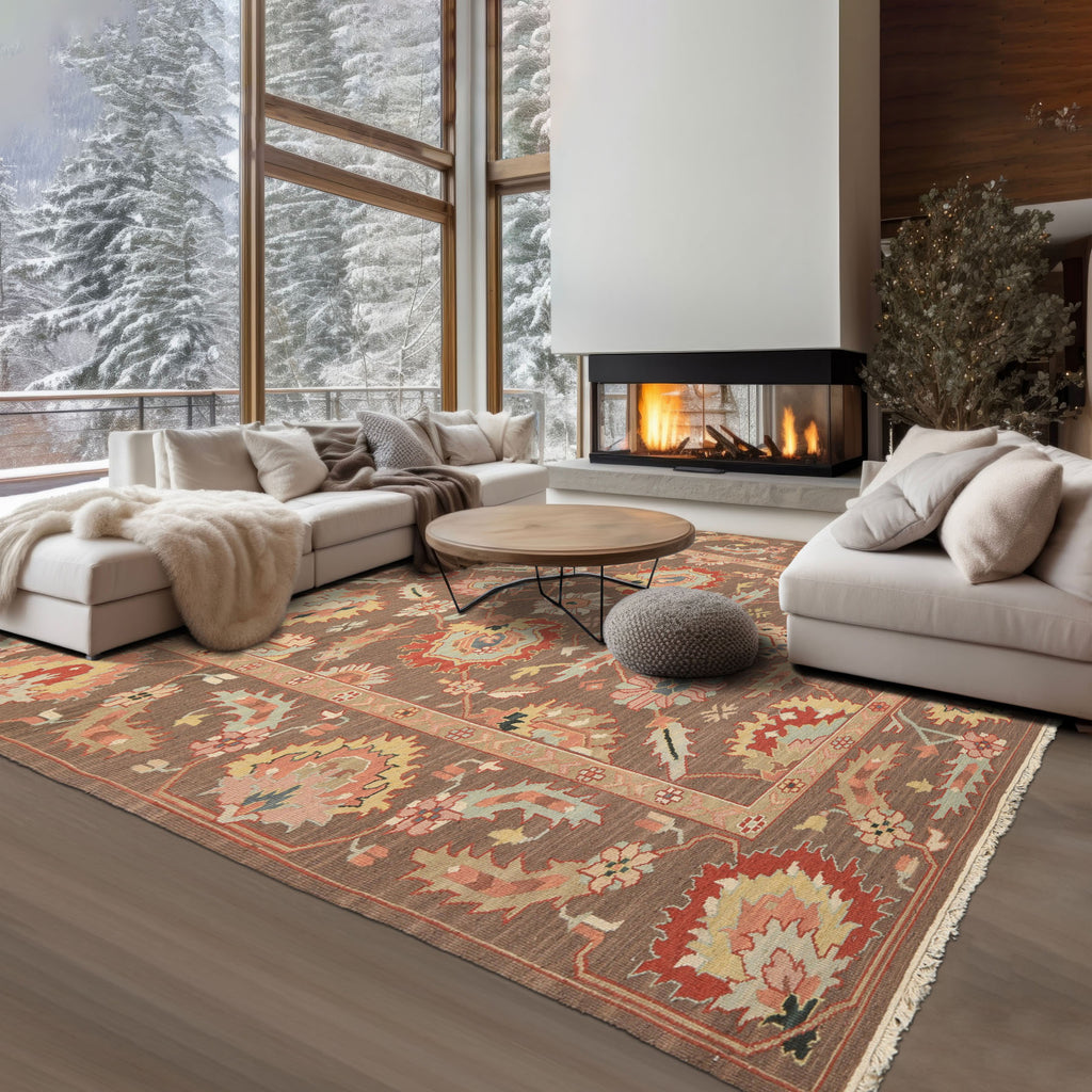 6x9 Mocha, Mint, Blush Color Hand Knotted Nourison Nourmak Soumak Wool & Silk Transitional Oriental Rug