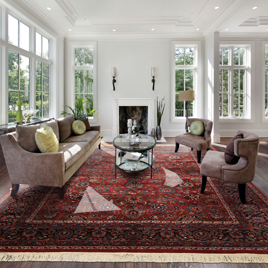 8x10 Burgundy, Navy, Ivory Color Hand Knotted Sarouk New Zealand Wool Traditional Oriental Rug