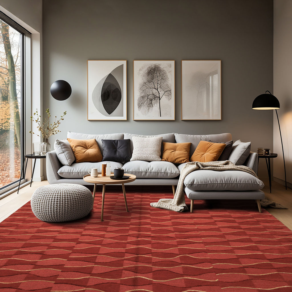 8x10 Rust, Rose, Gold Color Hand Knotted Tibetan Wool Modern & Contemporary Oriental Rug