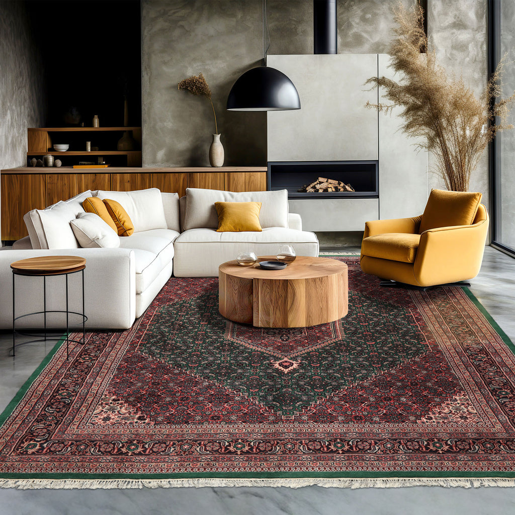 8x10 Emerald, Pink, Ivory Color Hand Knotted Tabriz Wool Traditional Oriental Rug