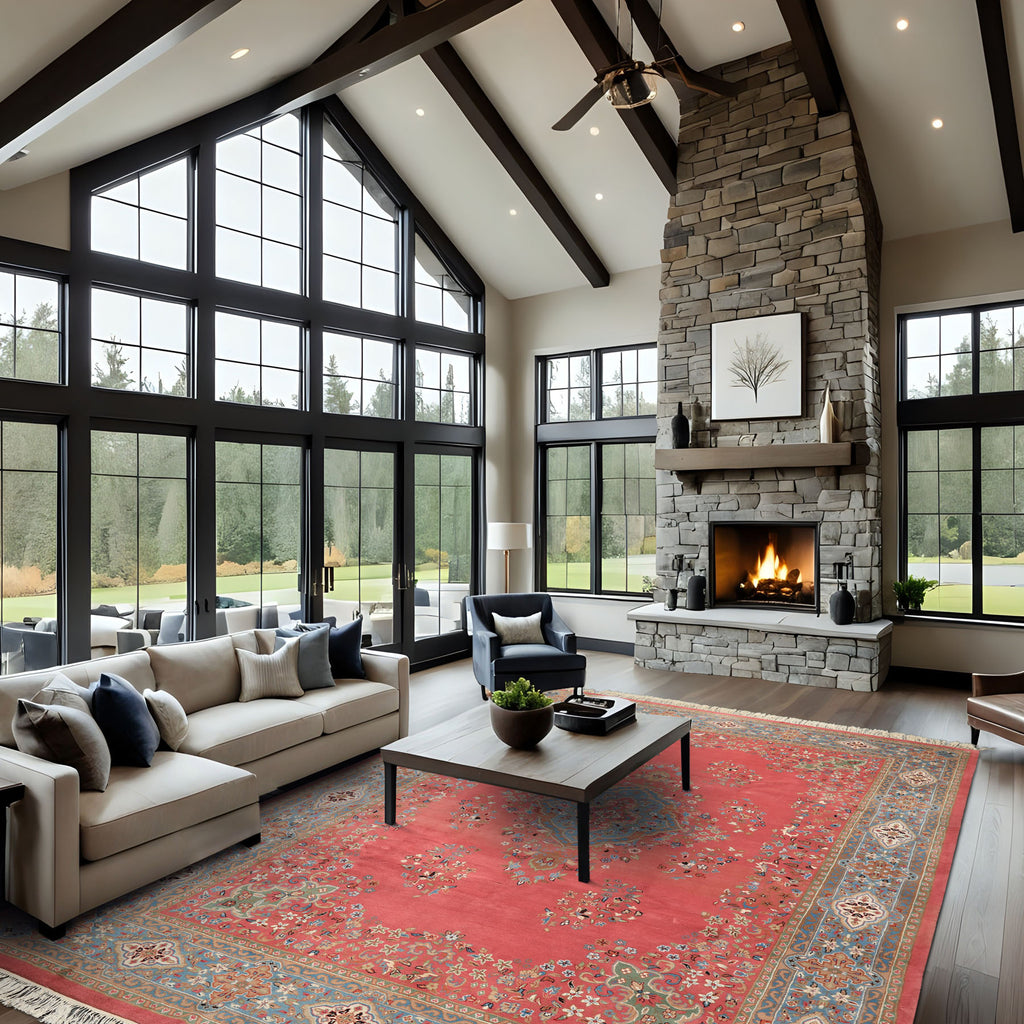 9x12 Pink, Blue, Sage Color Hand Knotted Kashan Wool Traditional/ Botanical Oriental Rug