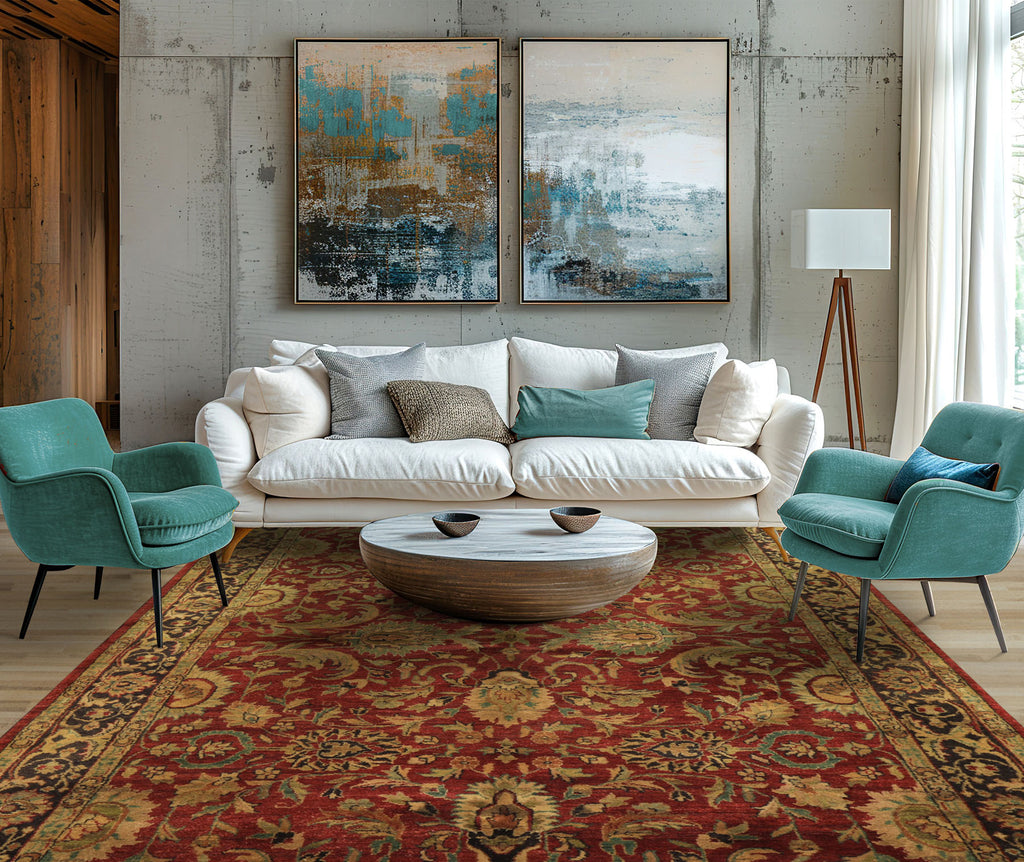 6'1''x9 Hand Knotted Wool Rust Agra Plush Pile Traditional Botanical  Vintage Rug