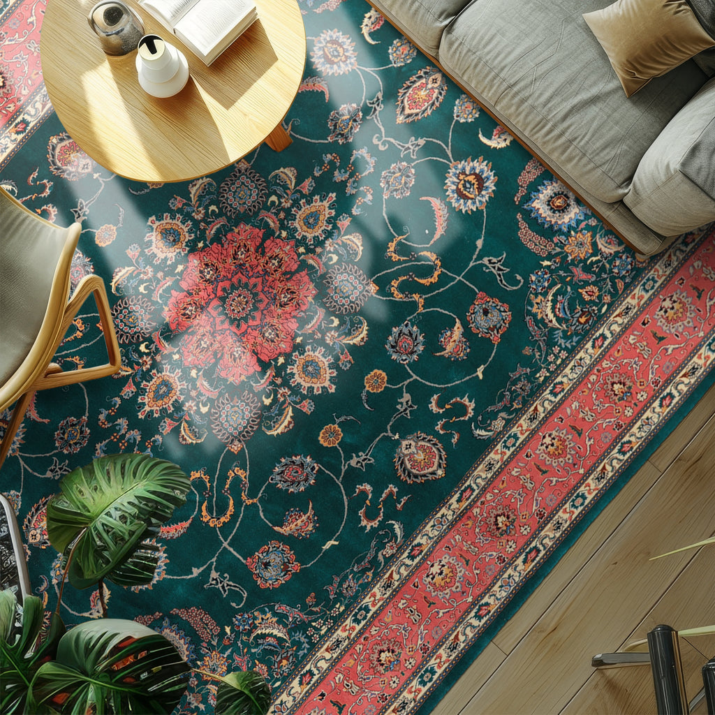 8x10 Teal, Pink, Ivory Color Hand Knotted Pak Persian New Zealand Wool Traditional Oriental Rug