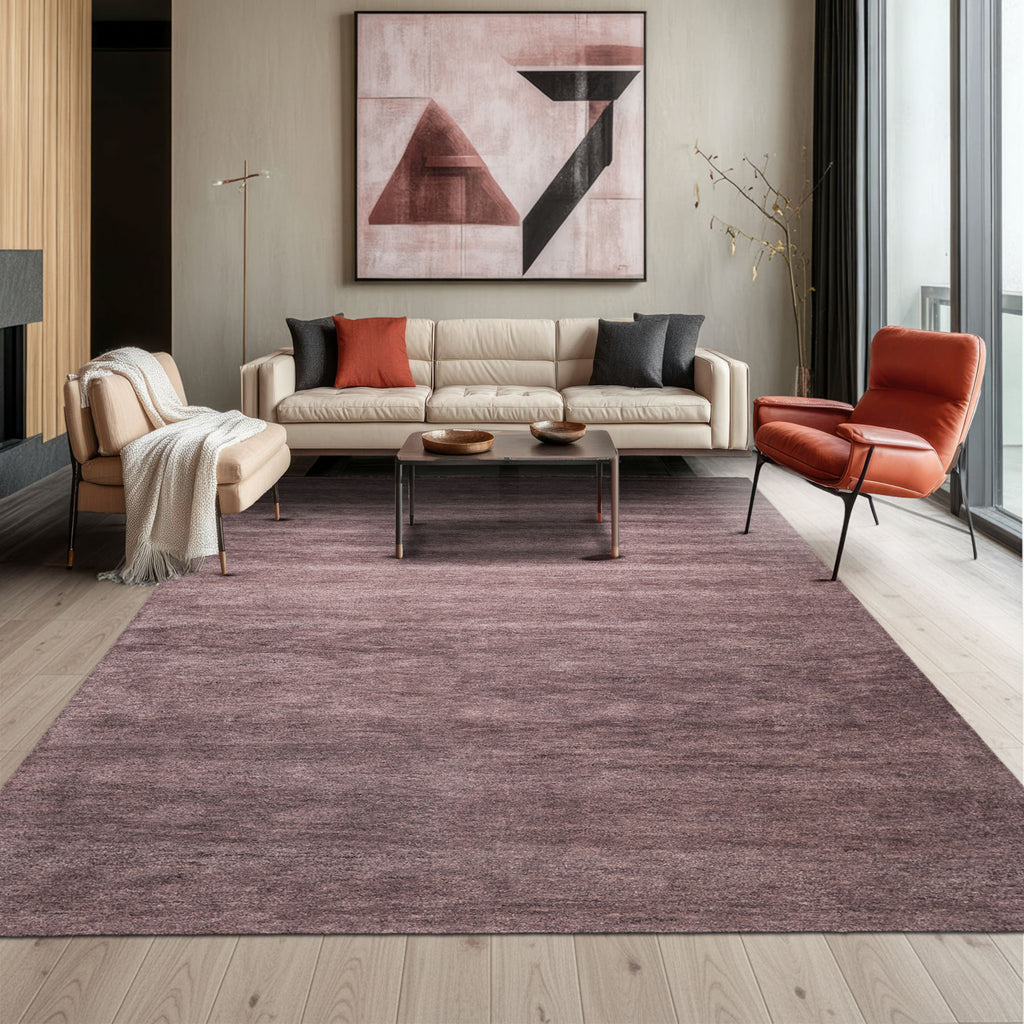 LoomBloom Multi Size Aubergine Modern & Contemporary Solid Grainy Texture Plush Pile 100% Wool Hand Tufted Oriental Area Rug