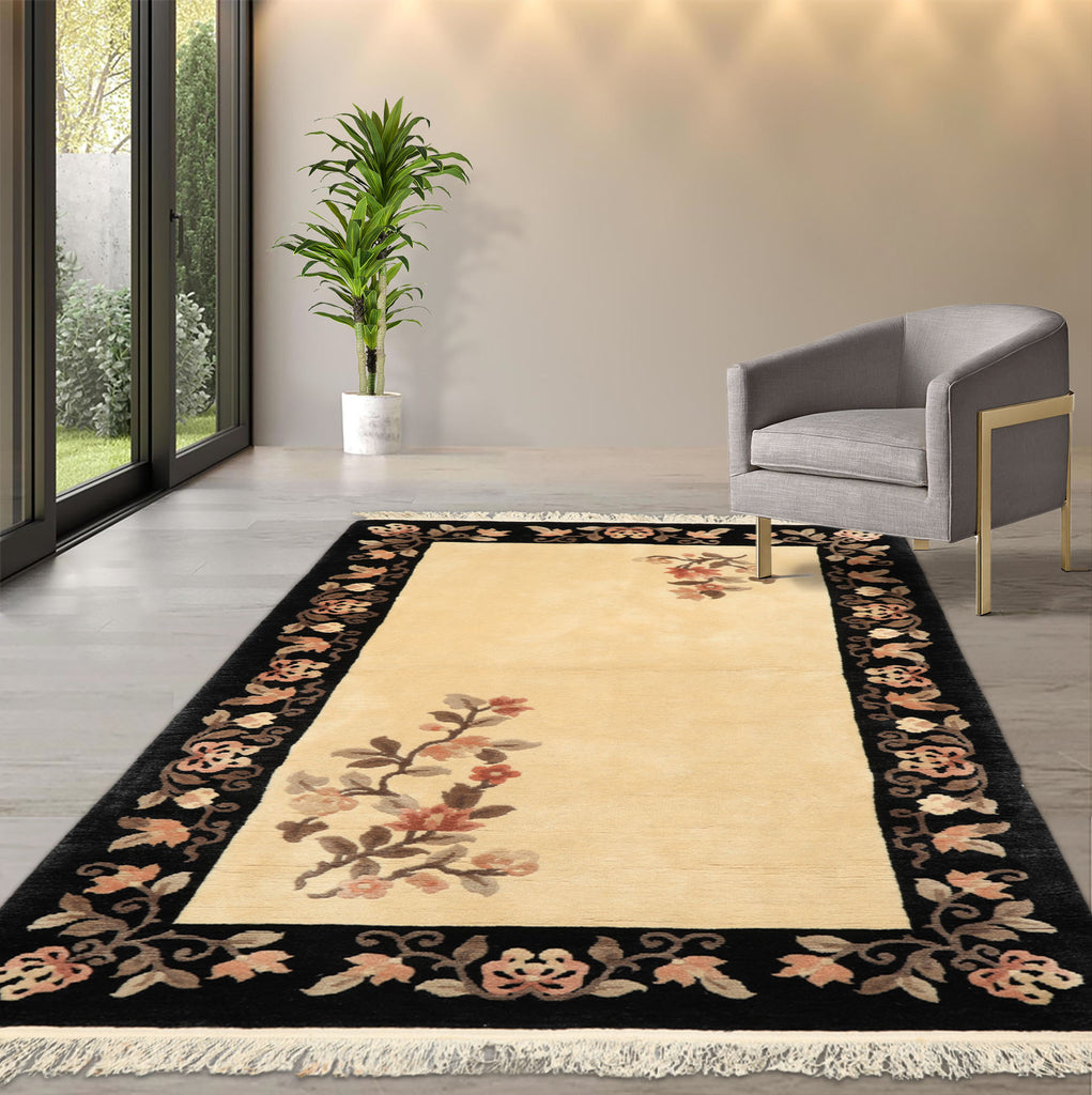 3x5 Beige, Charcoal, Blush Color Hand Knotted Chinese Art Deco Wool Traditional Oriental Rug