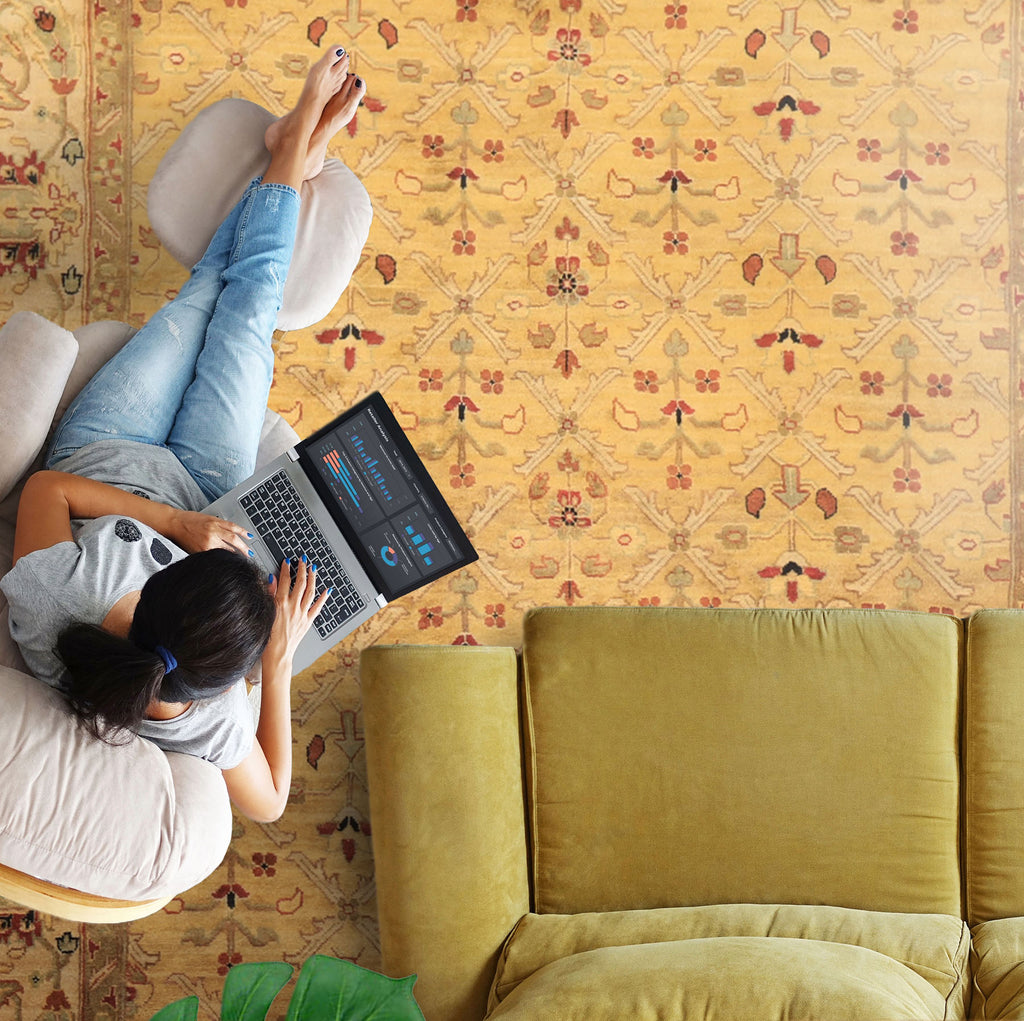 6x9 Gold, Beige, Rust Color Hand Knotted Agra Wool Traditional Oriental Rug